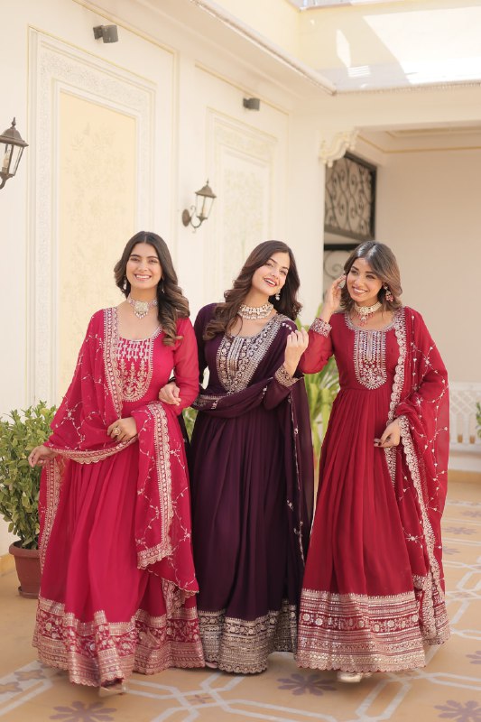 Enchanting Faux Georgette Fully Stitched Designer Gown With Dupatta - INDIAN ELEGANCE
