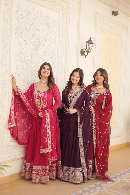 Enchanting Faux Georgette Fully Stitched Designer Gown With Dupatta - INDIAN ELEGANCE