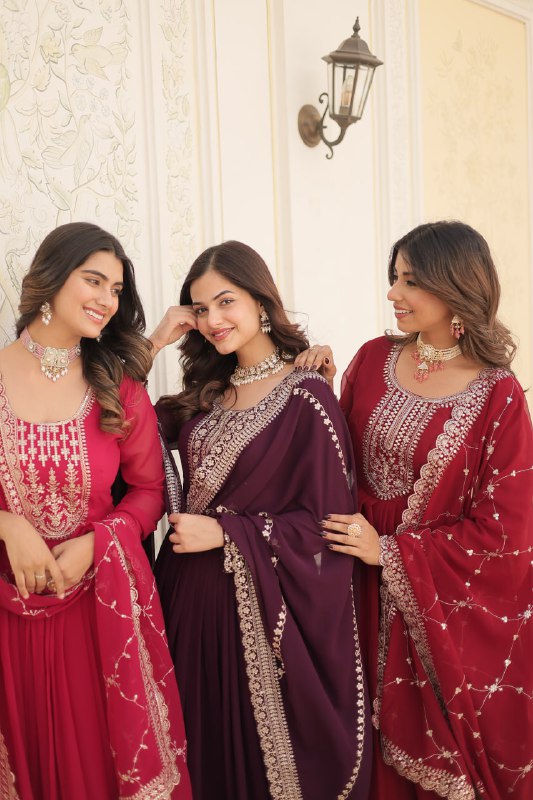 Enchanting Faux Georgette Fully Stitched Designer Gown With Dupatta - INDIAN ELEGANCE