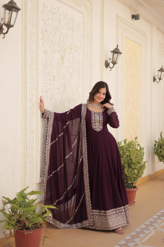 Enchanting Faux Georgette Fully Stitched Designer Gown With Dupatta - INDIAN ELEGANCE