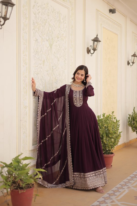 Enchanting Faux Georgette Fully Stitched Designer Gown With Dupatta - INDIAN ELEGANCE