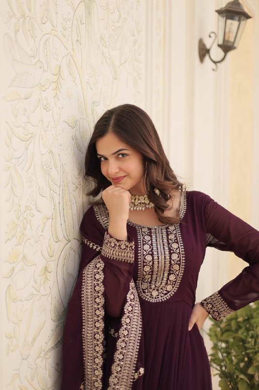 Enchanting Faux Georgette Fully Stitched Designer Gown With Dupatta - INDIAN ELEGANCE
