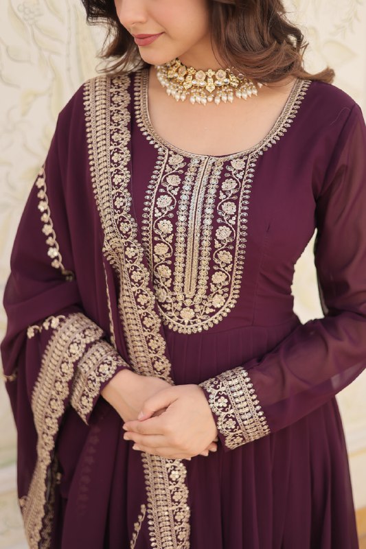 Enchanting Faux Georgette Fully Stitched Designer Gown With Dupatta - INDIAN ELEGANCE