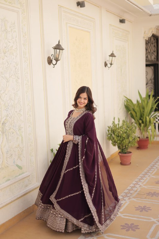 Enchanting Faux Georgette Fully Stitched Designer Gown With Dupatta - INDIAN ELEGANCE