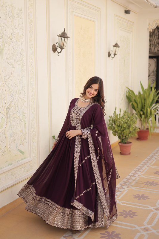 Enchanting Faux Georgette Fully Stitched Designer Gown With Dupatta - INDIAN ELEGANCE