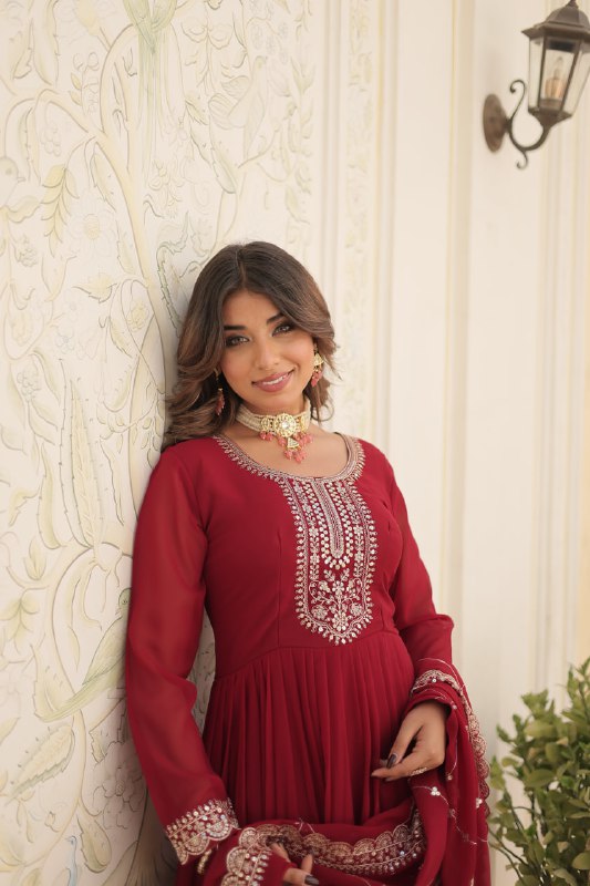 Enchanting Faux Georgette Fully Stitched Designer Gown With Dupatta - INDIAN ELEGANCE