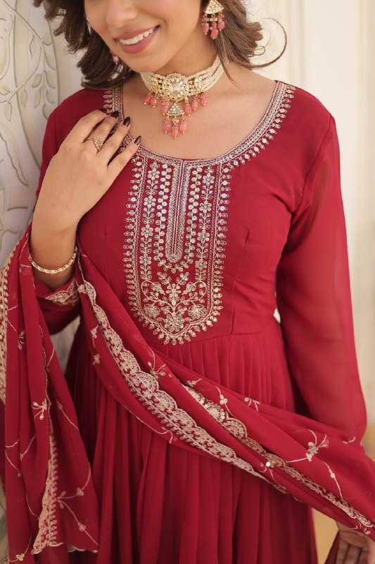 Enchanting Faux Georgette Fully Stitched Designer Gown With Dupatta - INDIAN ELEGANCE