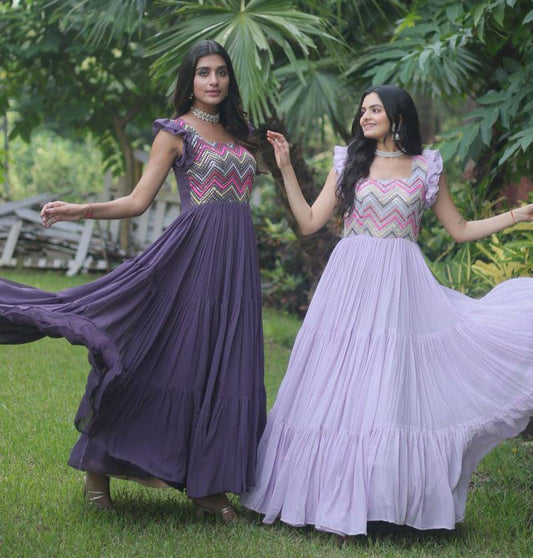 Loveable Faux Georgette Sequins Embroidered Fully Stitched Gown - INDIAN ELEGANCE