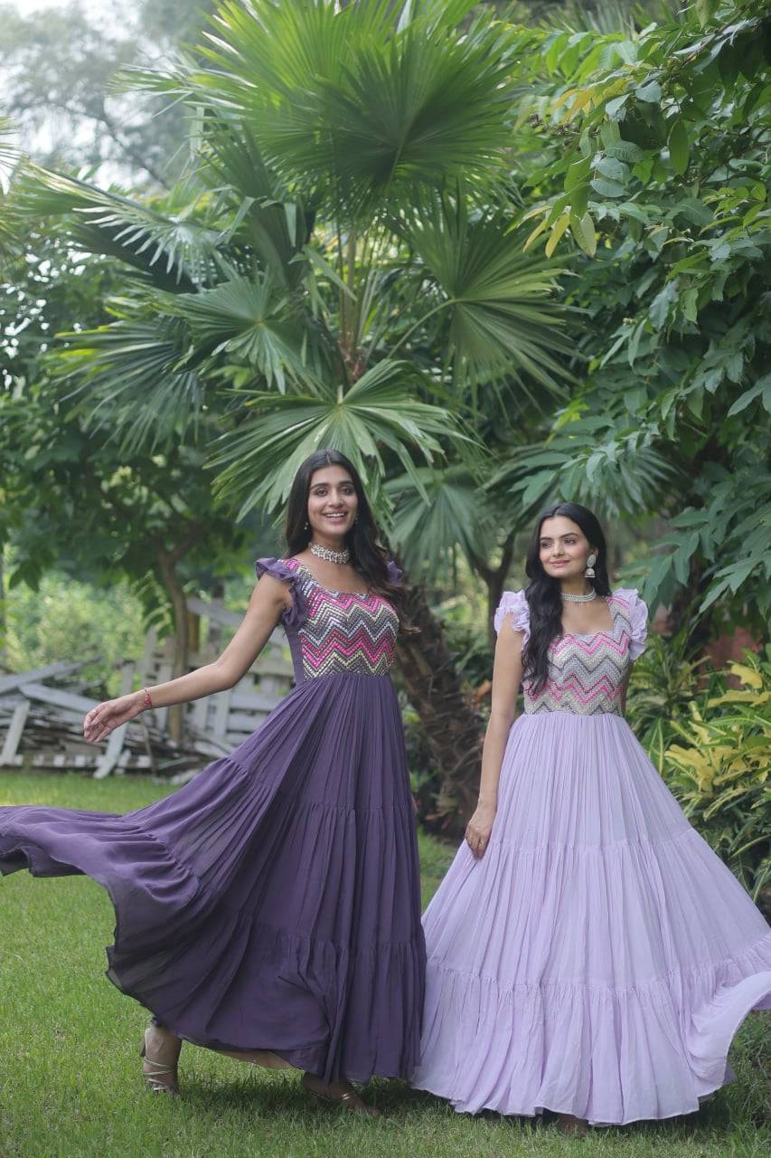 Loveable Faux Georgette Sequins Embroidered Fully Stitched Gown - INDIAN ELEGANCE