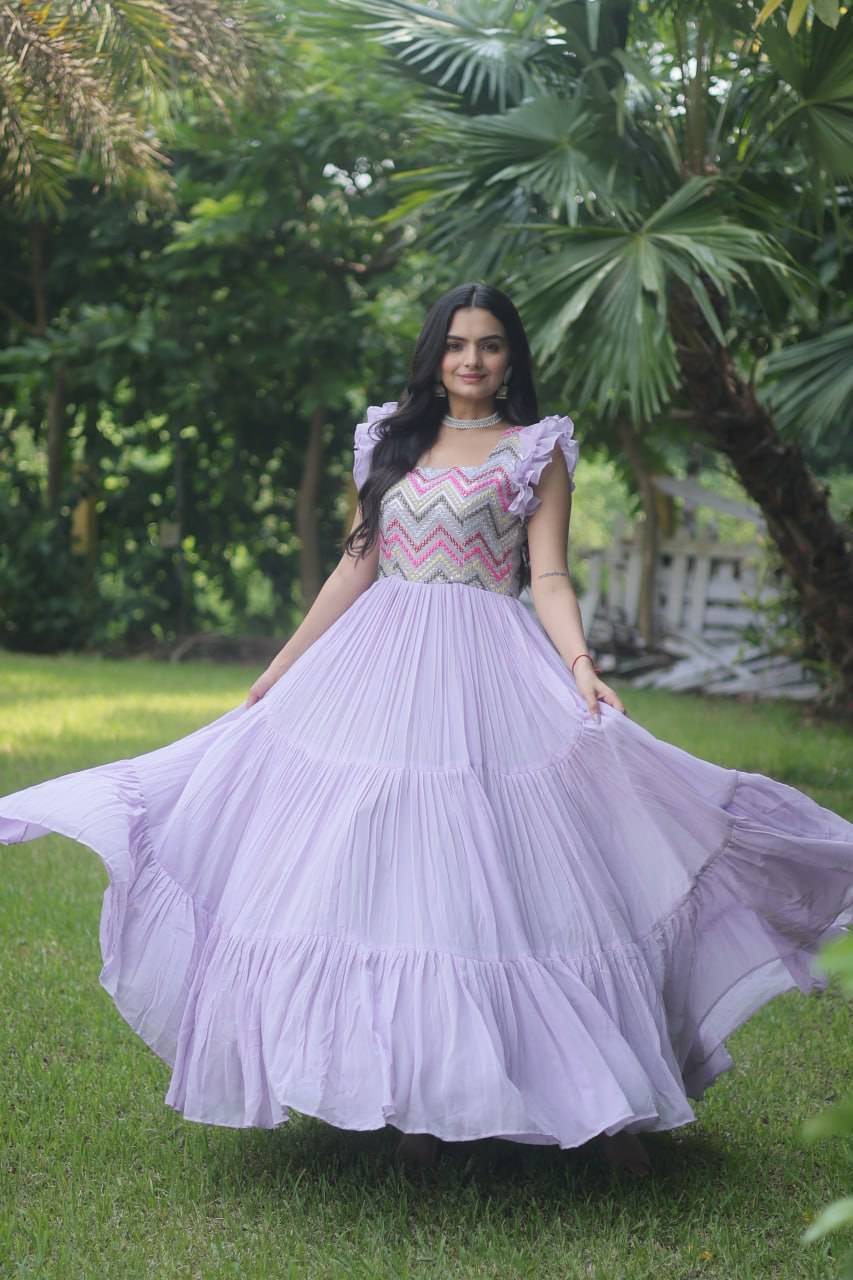 Loveable Faux Georgette Sequins Embroidered Fully Stitched Gown - INDIAN ELEGANCE