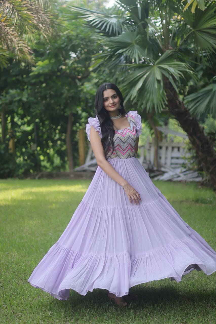 Loveable Faux Georgette Sequins Embroidered Fully Stitched Gown - INDIAN ELEGANCE