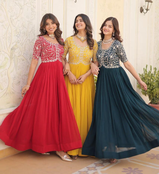 Elegant Faux Georgette Zari Sequins Worked Designer Gown - INDIAN ELEGANCE