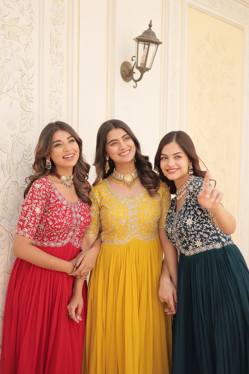 Elegant Faux Georgette Zari Sequins Worked Designer Gown - INDIAN ELEGANCE