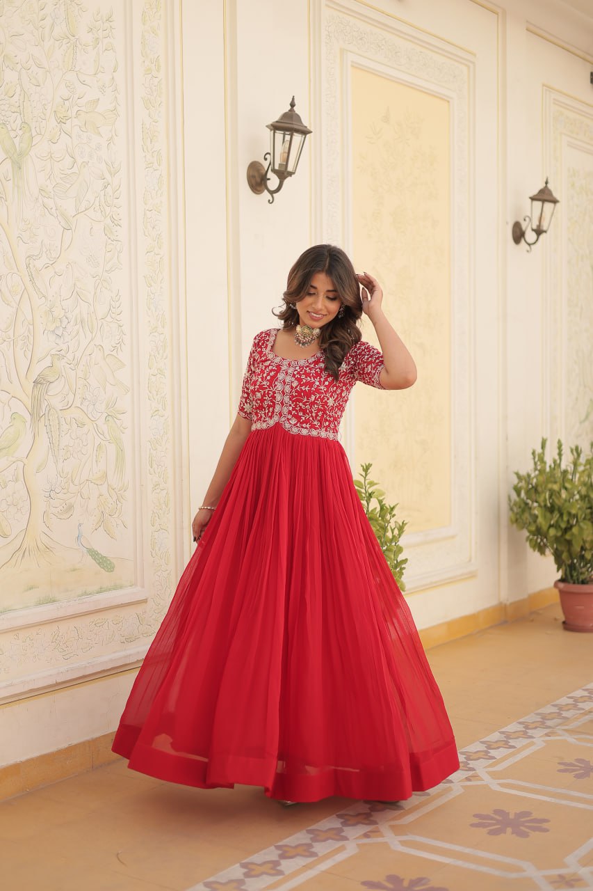 Elegant Faux Georgette Zari Sequins Worked Designer Gown - INDIAN ELEGANCE