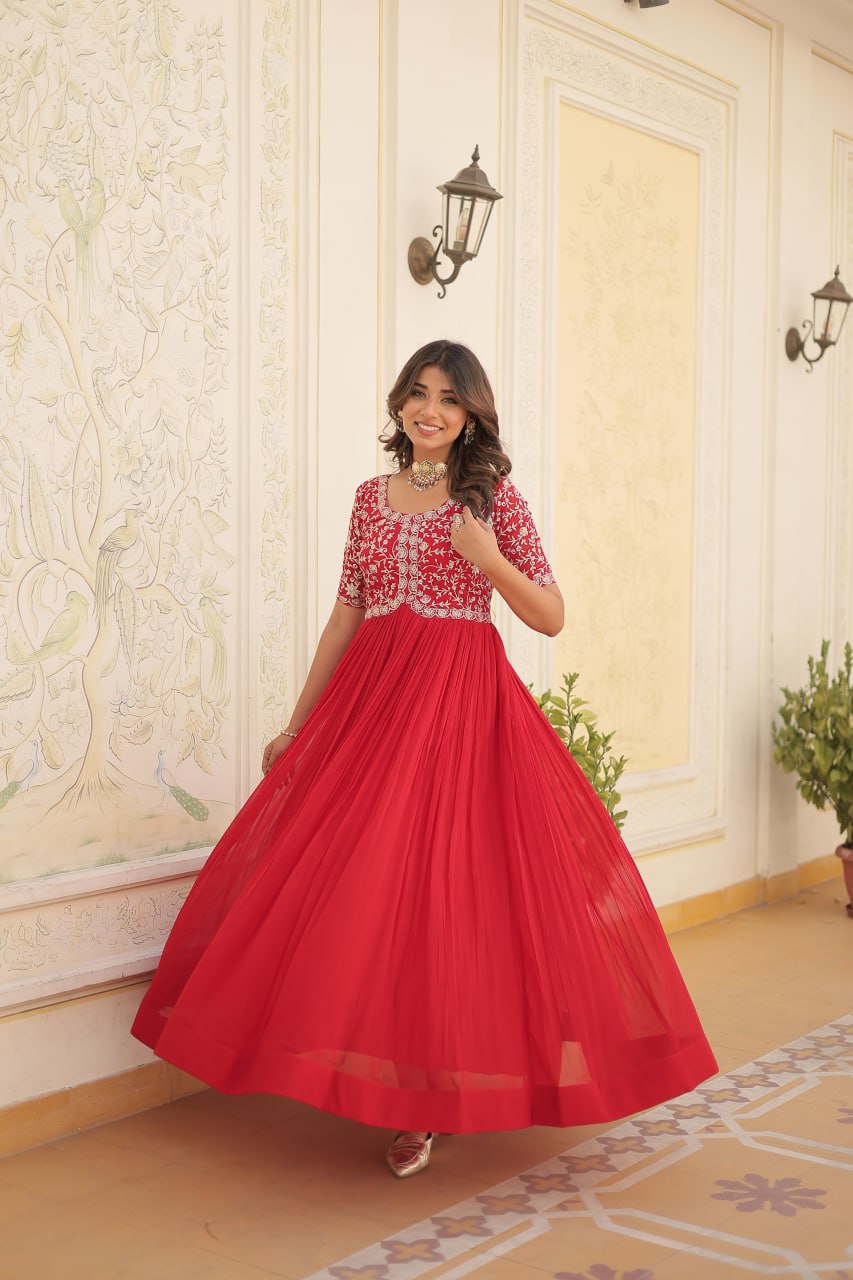 Elegant Faux Georgette Zari Sequins Worked Designer Gown - INDIAN ELEGANCE