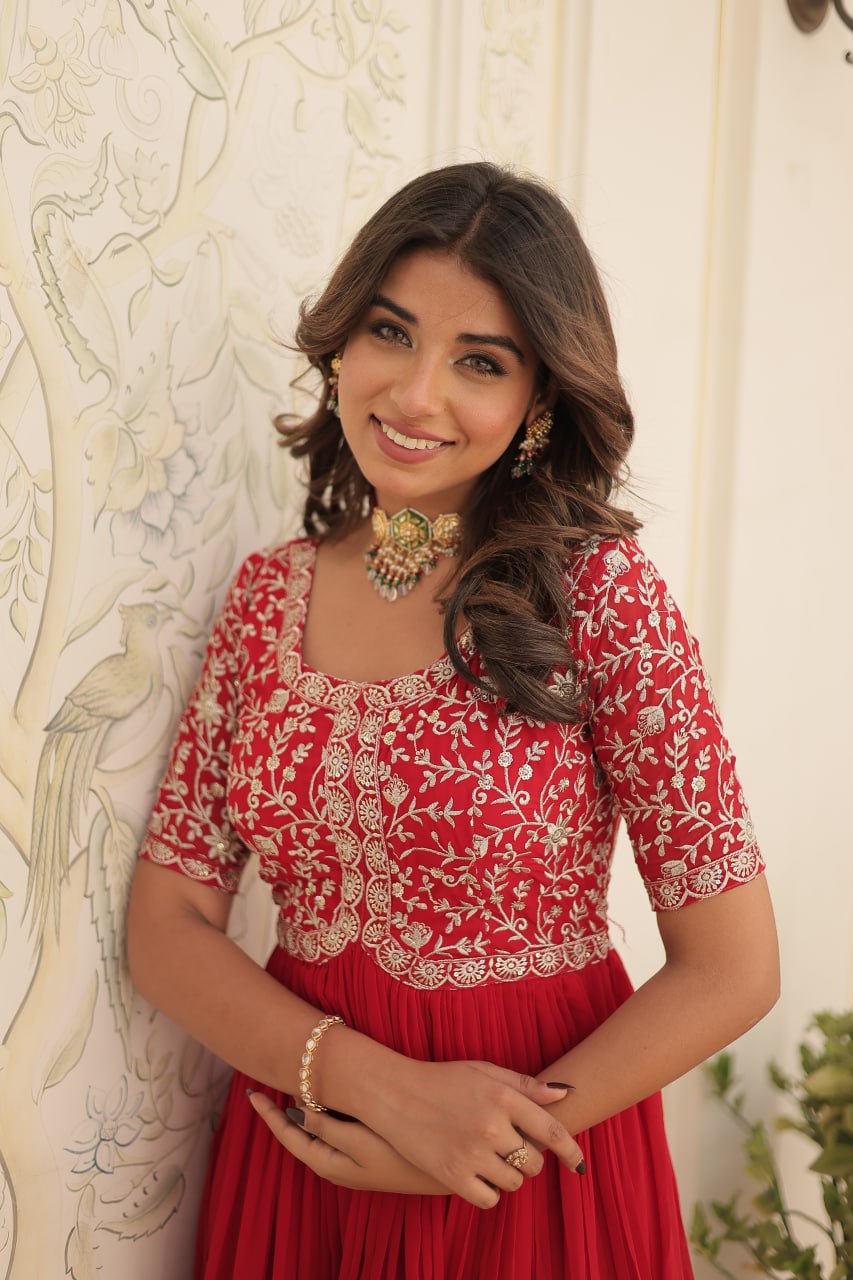 Elegant Faux Georgette Zari Sequins Worked Designer Gown - INDIAN ELEGANCE