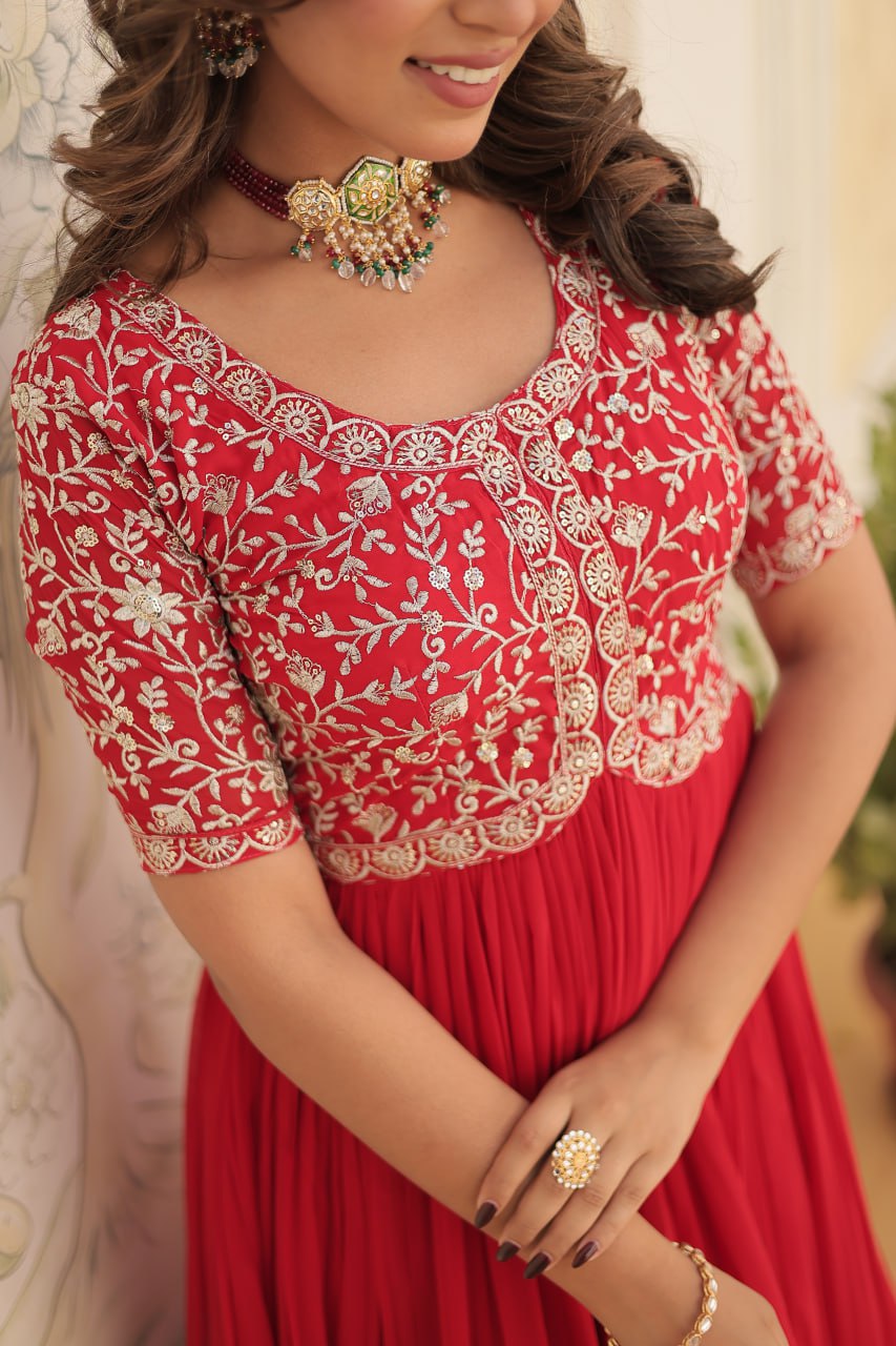 Elegant Faux Georgette Zari Sequins Worked Designer Gown - INDIAN ELEGANCE