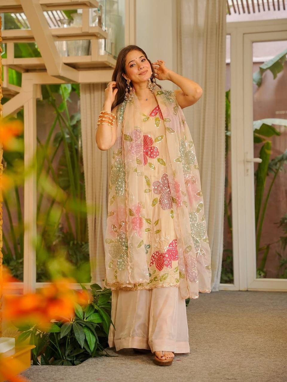 Modern Party & Wedding Wear Fox Georgette Sequins Embroidered sharara Suit for woman