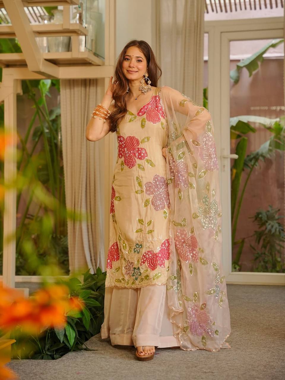 Modern Party & Wedding Wear Fox Georgette Sequins Embroidered sharara Suit for woman