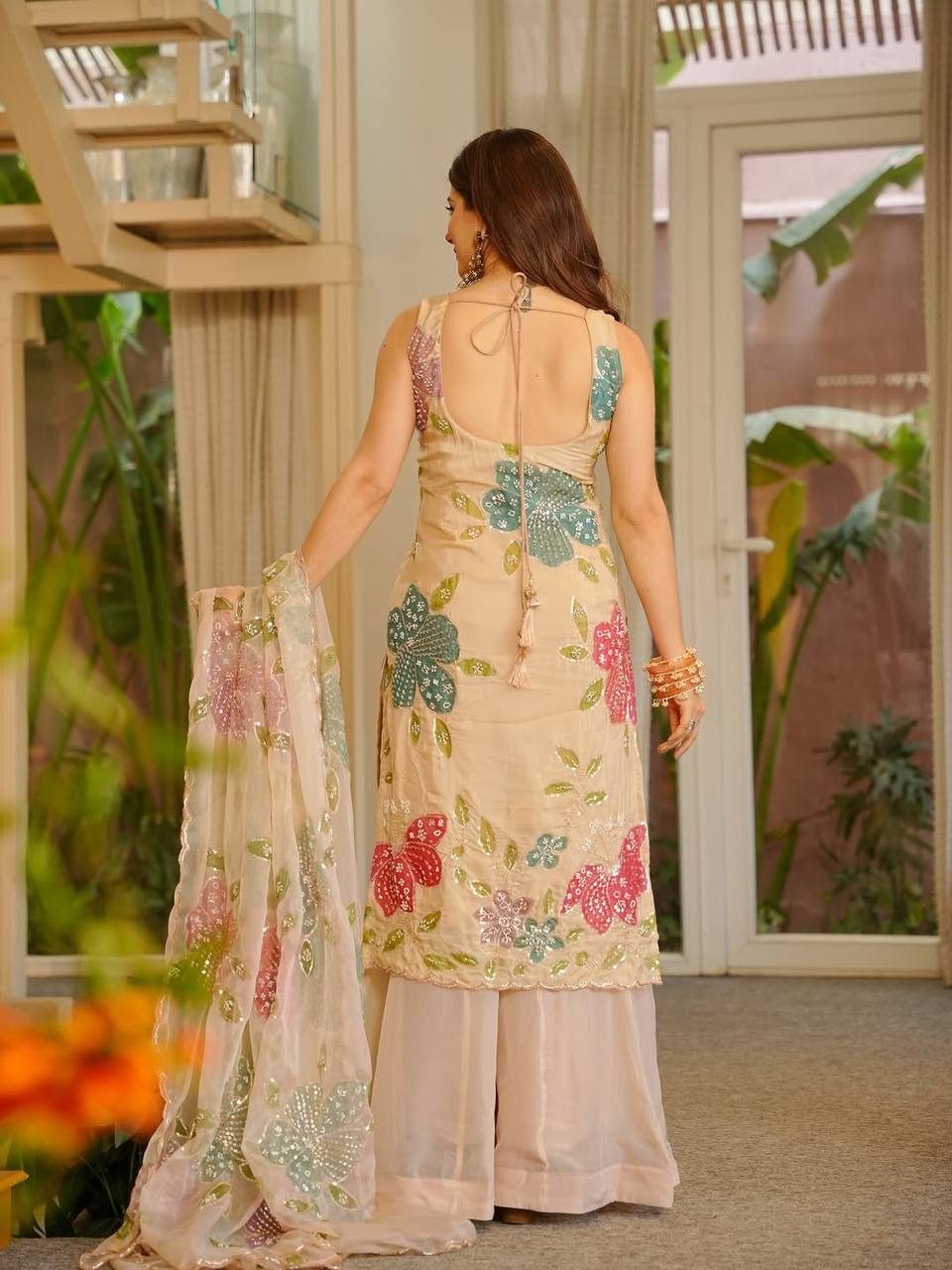 Modern Party & Wedding Wear Fox Georgette Sequins Embroidered sharara Suit for woman