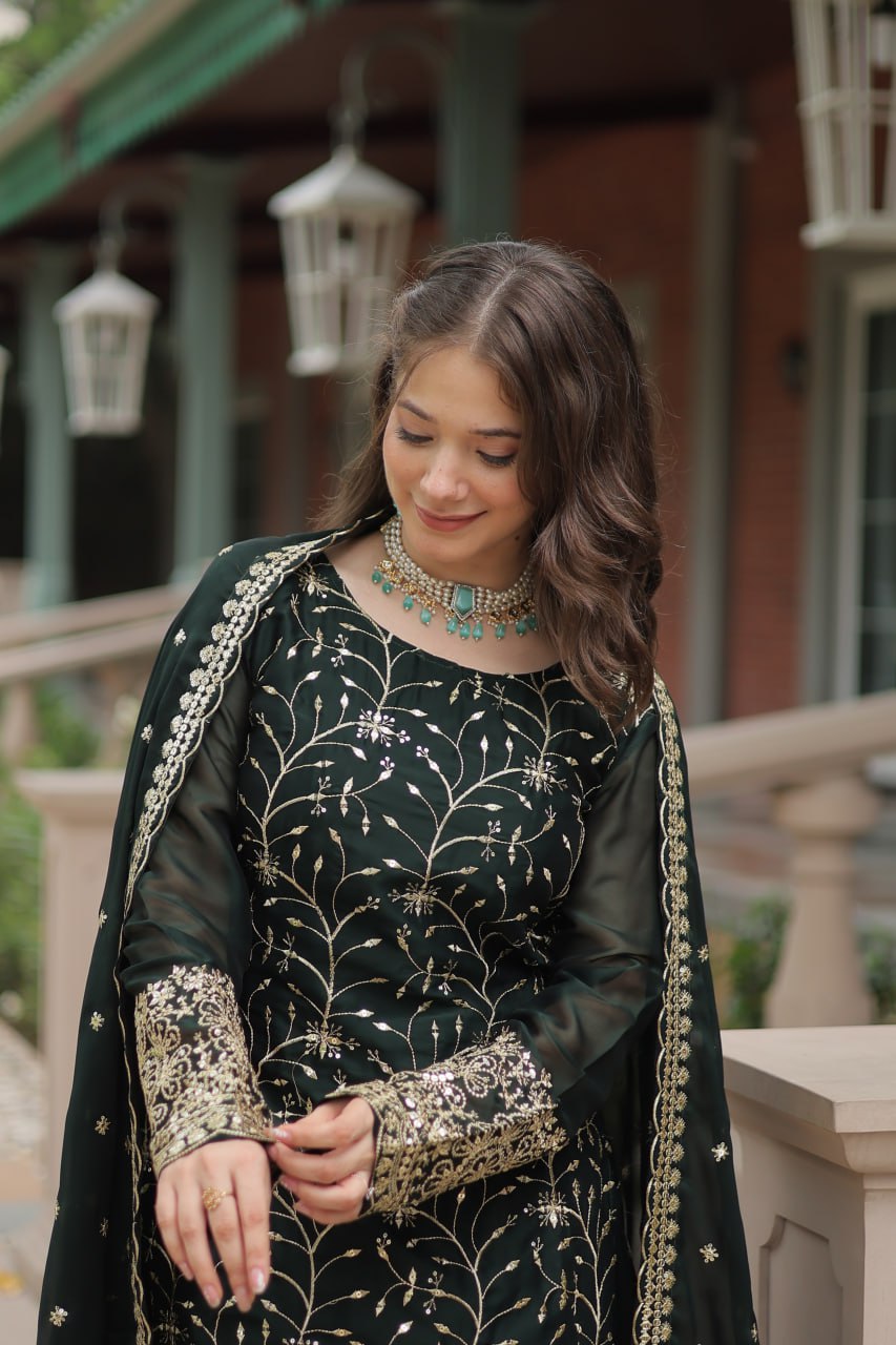Alluring Rangoli Silk Sequins Thread Worked Top Palazzo Suit - INDIAN ELEGANCE