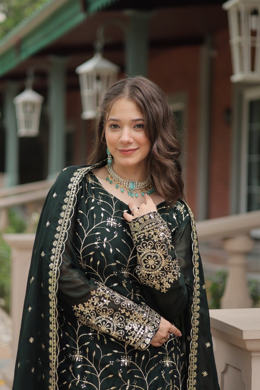 Alluring Rangoli Silk Sequins Thread Worked Top Palazzo Suit - INDIAN ELEGANCE