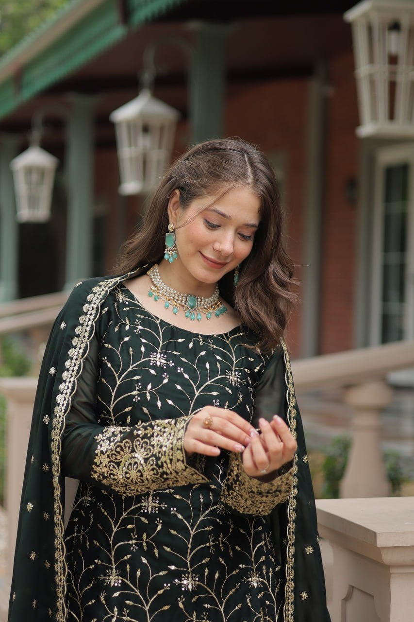 Alluring Rangoli Silk Sequins Thread Worked Top Palazzo Suit - INDIAN ELEGANCE