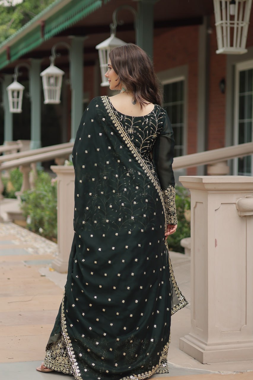 Alluring Rangoli Silk Sequins Thread Worked Top Palazzo Suit - INDIAN ELEGANCE