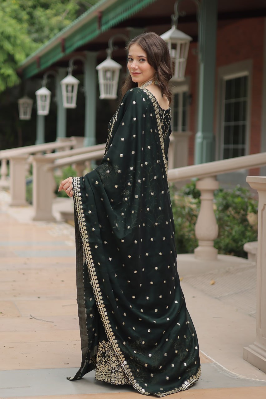 Alluring Rangoli Silk Sequins Thread Worked Top Palazzo Suit - INDIAN ELEGANCE