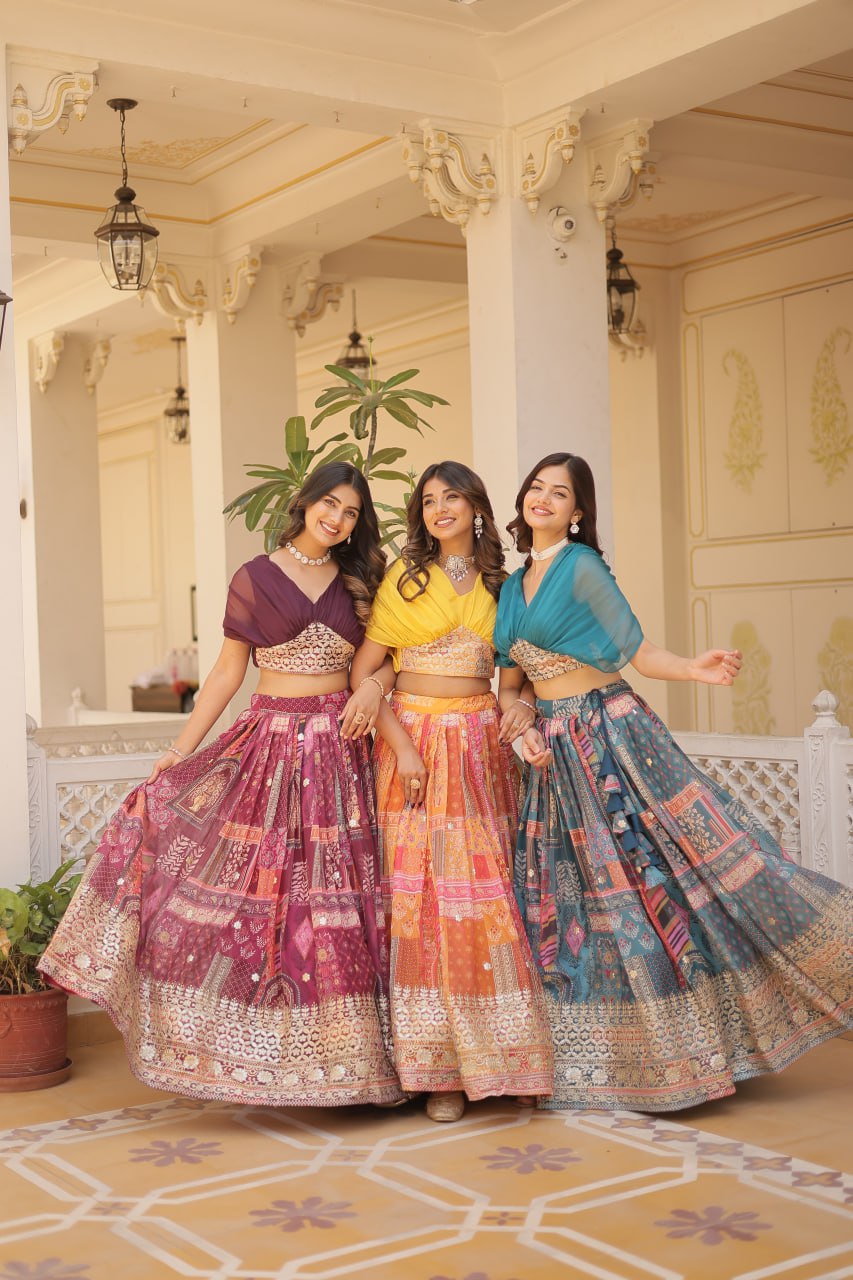 Stylish Russian Silk Floral Designer Lehenga Choli Set - INDIAN ELEGANCE