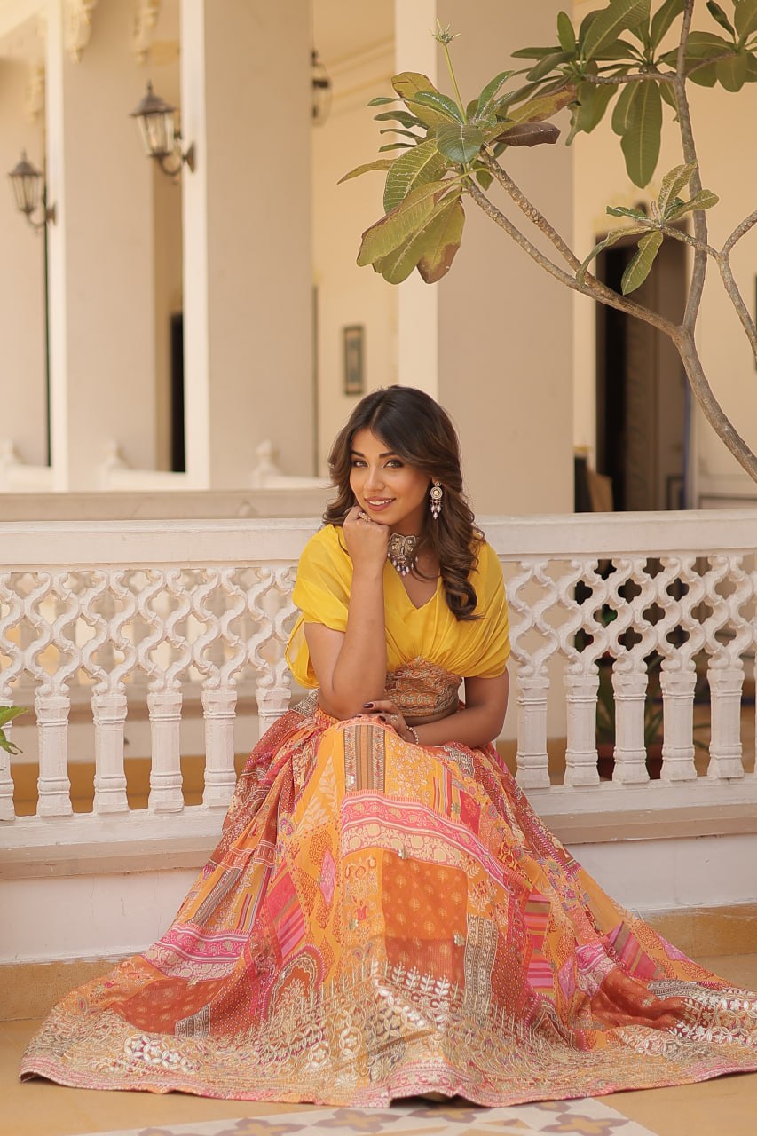 Stylish Russian Silk Floral Designer Lehenga Choli Set - INDIAN ELEGANCE