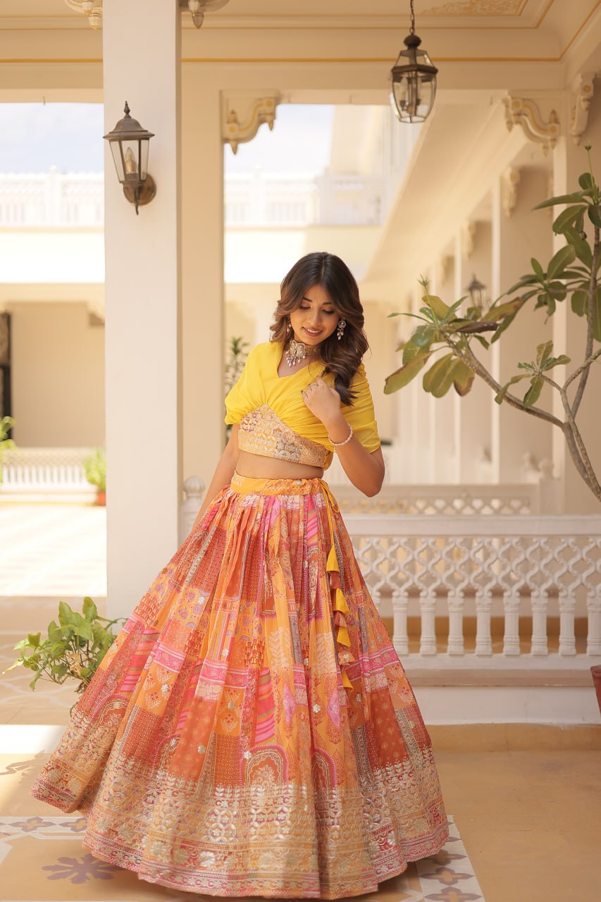 Stylish Russian Silk Floral Designer Lehenga Choli Set - INDIAN ELEGANCE