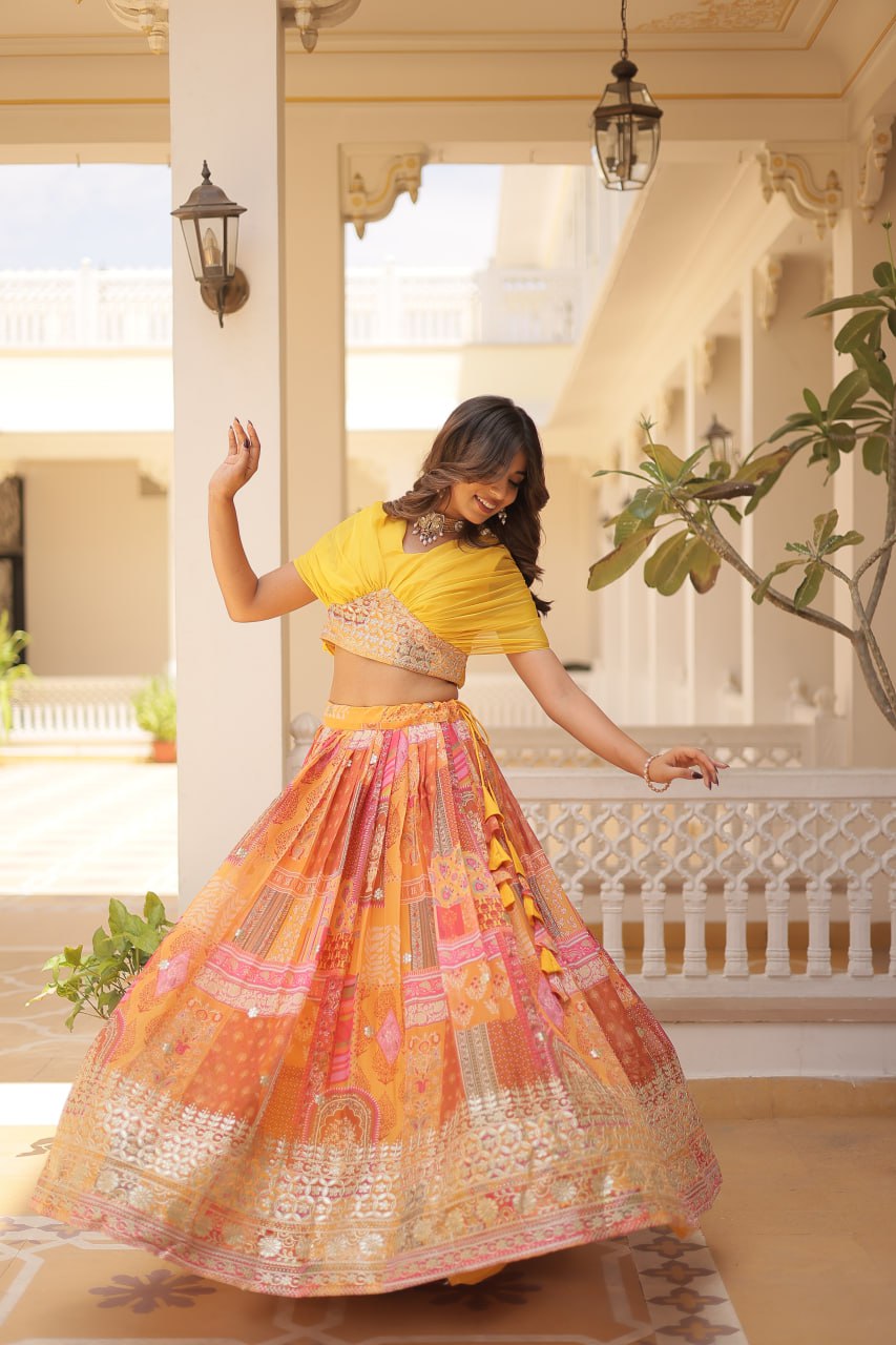 Stylish Russian Silk Floral Designer Lehenga Choli Set - INDIAN ELEGANCE