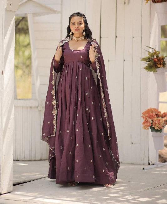 Elegant Rich Sequins Worked Fully Stitched Designer Gown - INDIAN ELEGANCE