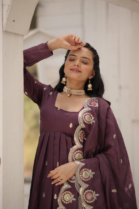 Elegant Rich Sequins Worked Fully Stitched Designer Gown - INDIAN ELEGANCE