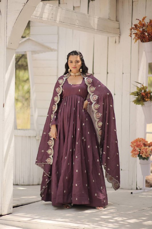 Elegant Rich Sequins Worked Fully Stitched Designer Gown - INDIAN ELEGANCE