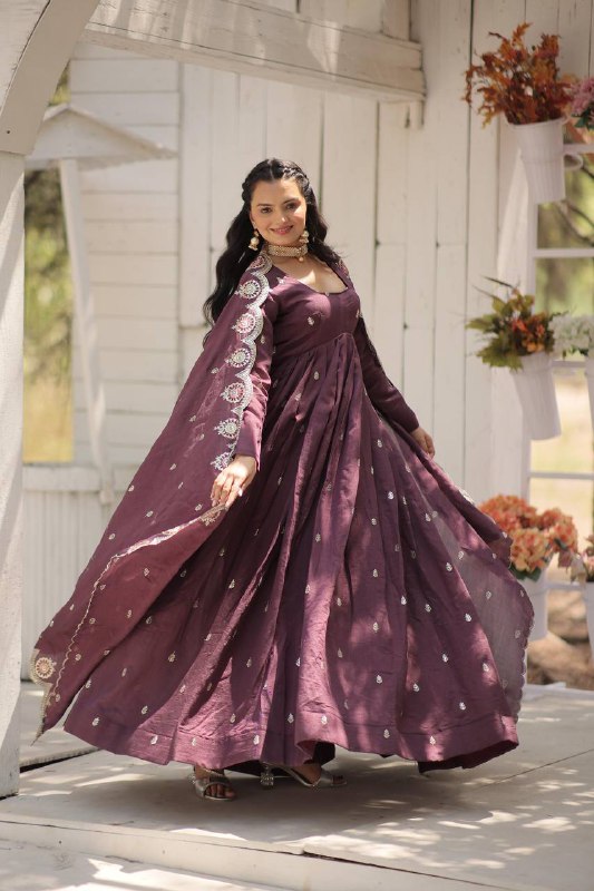 Elegant Rich Sequins Worked Fully Stitched Designer Gown - INDIAN ELEGANCE