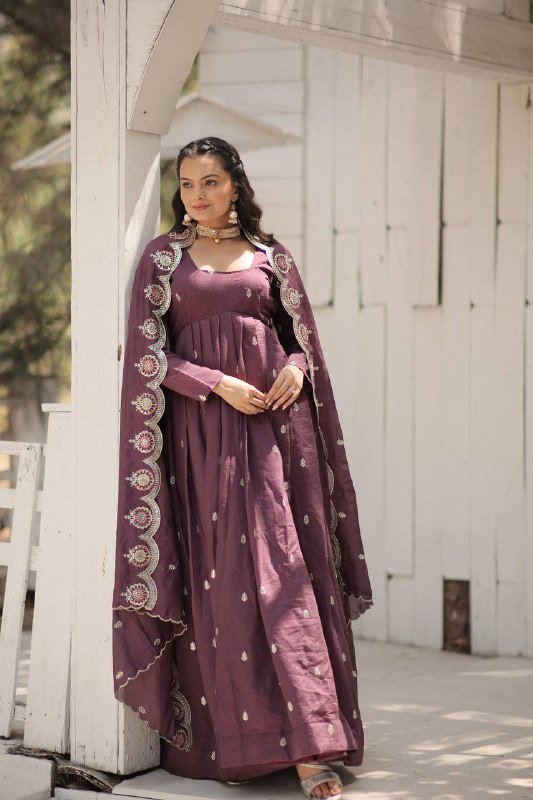 Elegant Rich Sequins Worked Fully Stitched Designer Gown - INDIAN ELEGANCE