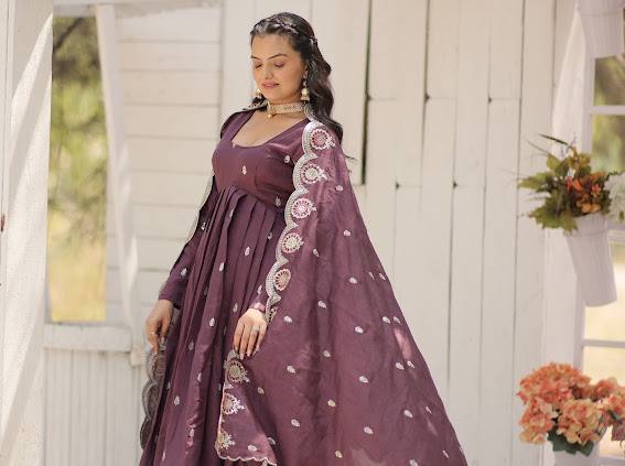 Elegant Rich Sequins Worked Fully Stitched Designer Gown - INDIAN ELEGANCE