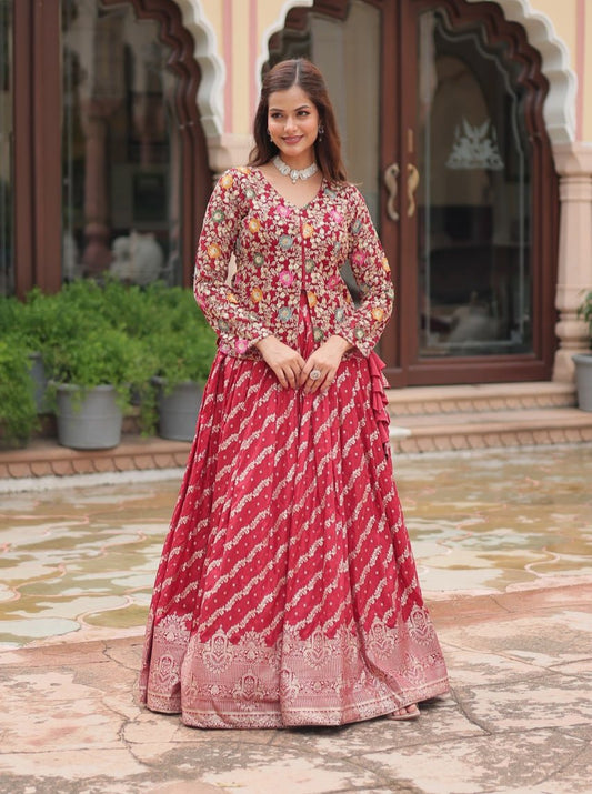 Breathtaking Faux Georgette Sequins Embroidered Top Lehenga Set - INDIAN ELEGANCE