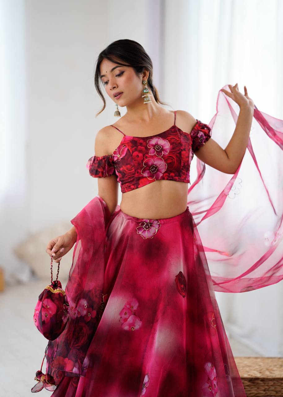 Women’s Party Wear Fully Stitched Organza Lehenga Choli Set