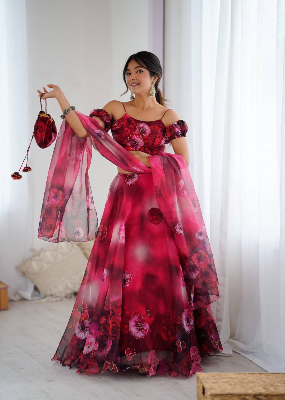 Women’s Party Wear Fully Stitched Organza Lehenga Choli Set