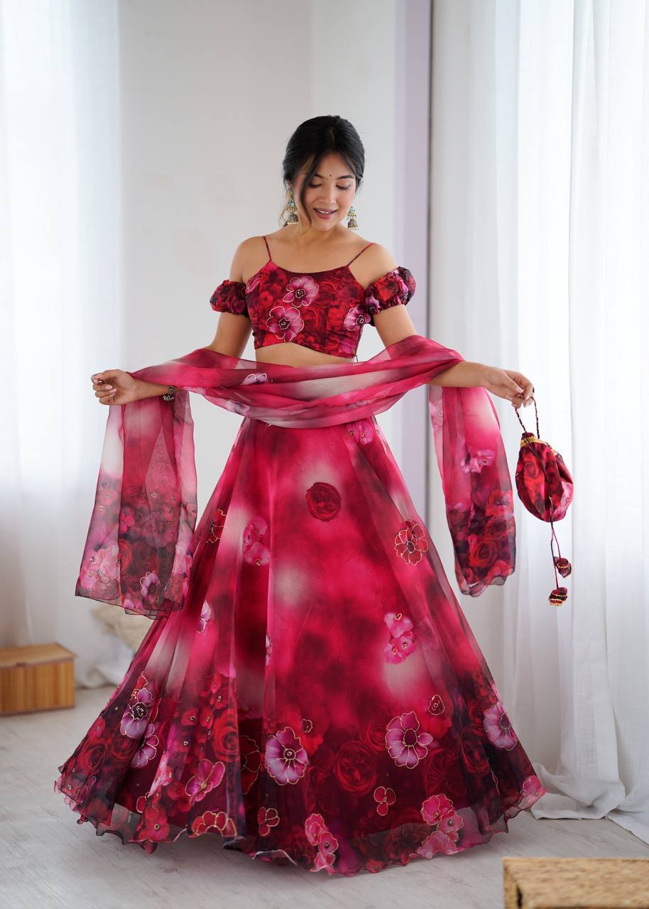 Women’s Party Wear Fully Stitched Organza Lehenga Choli Set