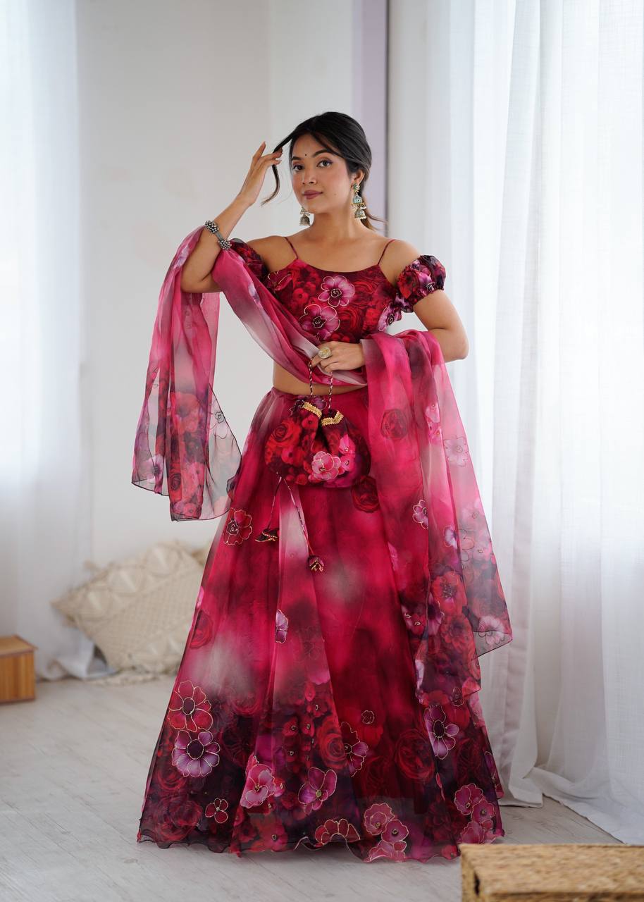 Women’s Party Wear Fully Stitched Organza Lehenga Choli Set