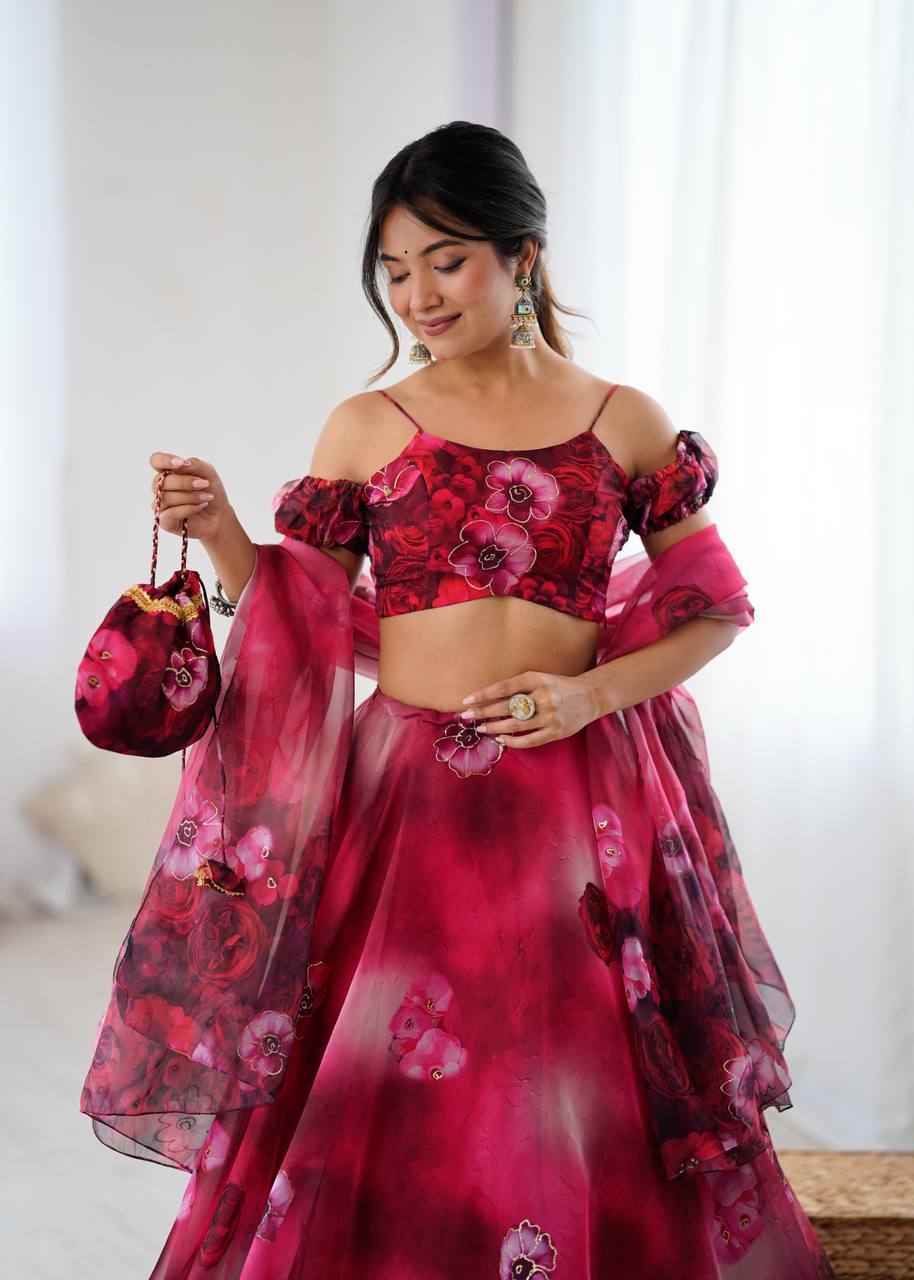 Women’s Party Wear Fully Stitched Organza Lehenga Choli Set