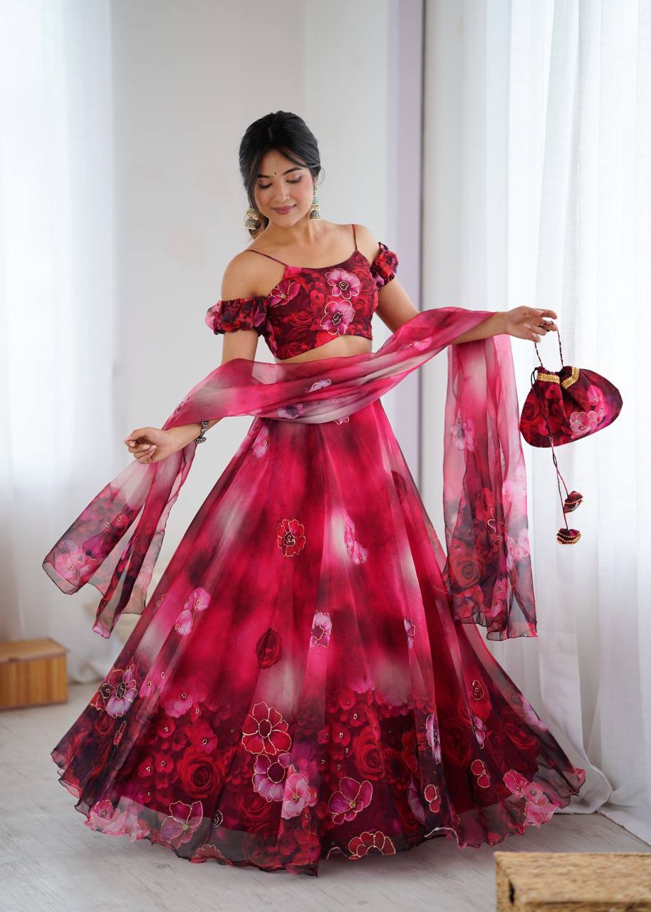 Women’s Party Wear Fully Stitched Organza Lehenga Choli Set