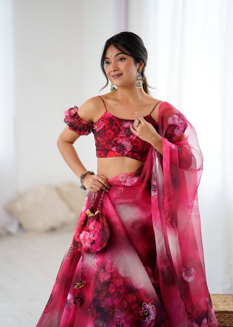 Women’s Party Wear Fully Stitched Organza Lehenga Choli Set