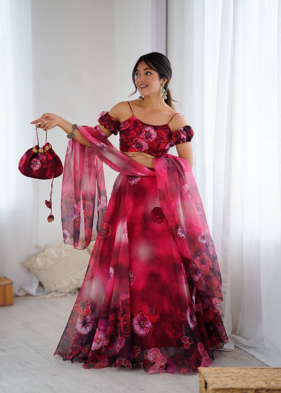 Women’s Party Wear Fully Stitched Organza Lehenga Choli Set