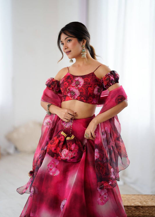 Women’s Party Wear Fully Stitched Organza Lehenga Choli Set