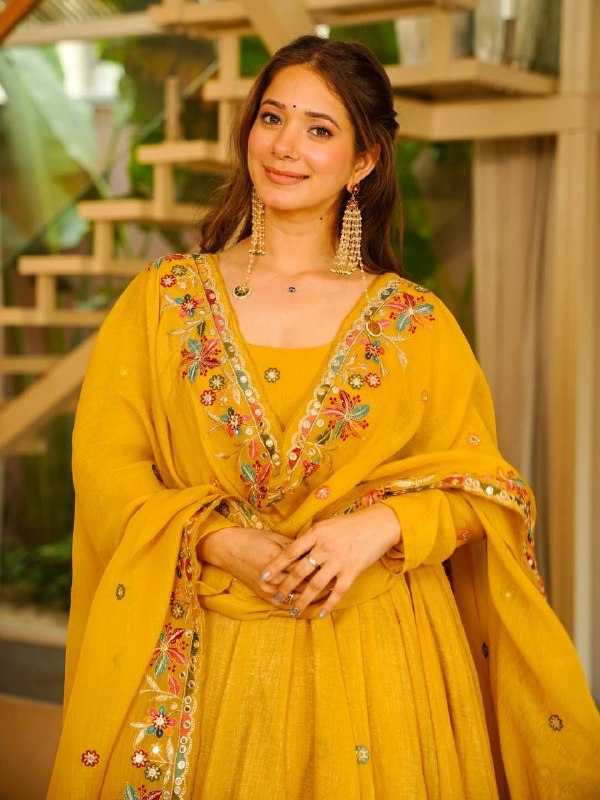 Mustard Yellow Anarkali sharara set with Dupatta – Heavy Crepe Embroidered Party Wear Suit for Women | Sangeet, Wedding, Farewell, Festive Wear 2026